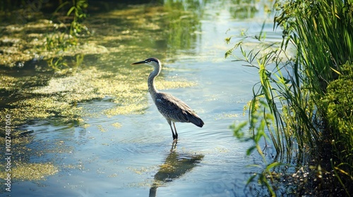 a bird wading in brackish marshlands, highlighting natureâ€™s resilience