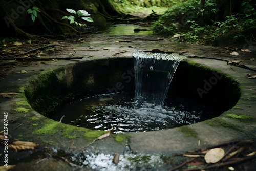 old well in nature grown over, well grown over, water sorce in the woods photo