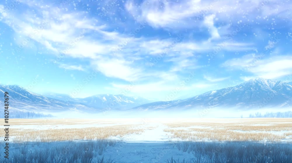 A vast, open field stretches toward the horizon with distant mountains. Looping 4k video animation background A vast, open field stretches toward the horizon with distant mountains. Looping 4k video animation background