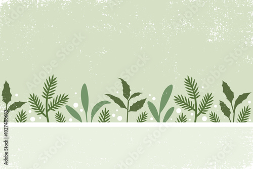 Holiday greenery border with copy space, in a cut paper style with textures
