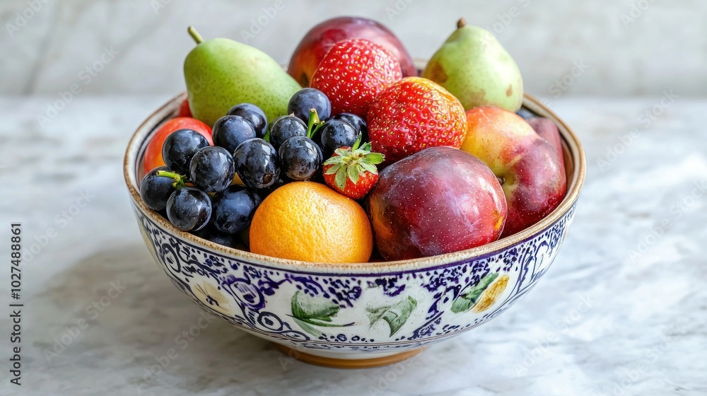a ceramic bowl filled with fresh fruit, symbolizing health and vitality a ceramic bowl filled with fresh fruit, symbolizing health and vitality