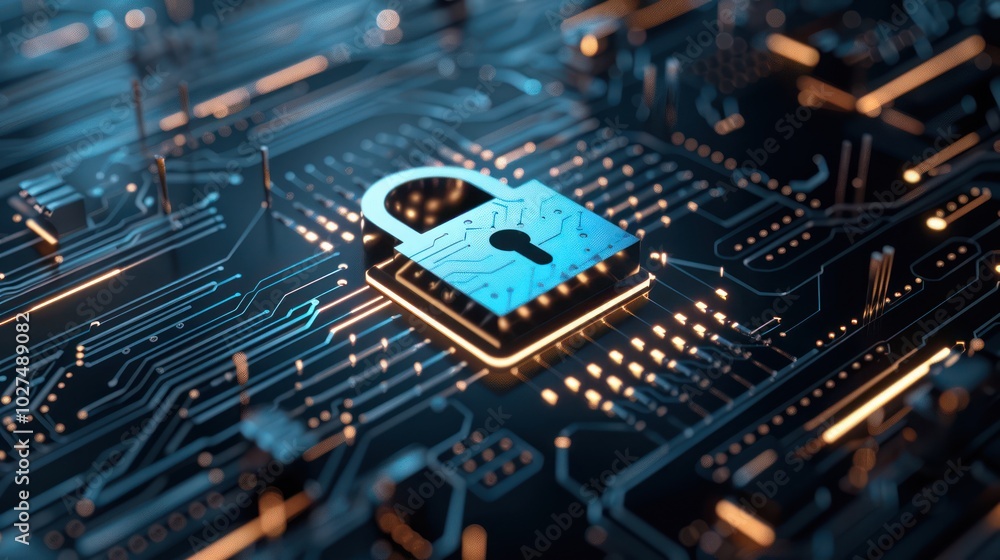 Fototapeta premium Cyber Security: Padlock on a Circuit Board