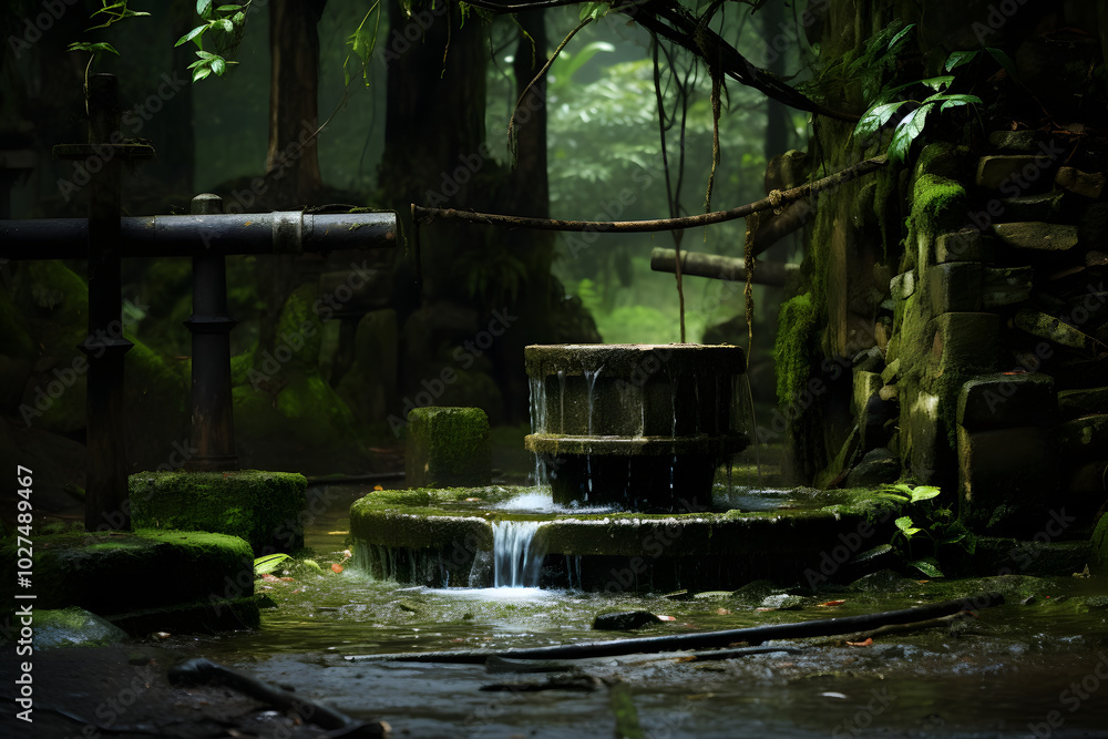 old well in nature grown over, well grown over, water sorce in the woods old well in nature grown over, well grown over, water sorce in the woods