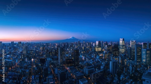 Tokyo Skyline at Dusk with Mount Fuji in the Distance photo