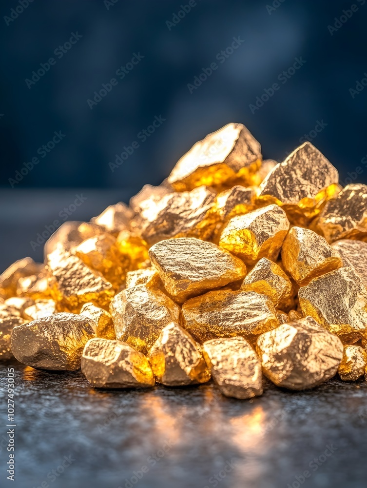 Glowing Gold Nuggets Piled on Dark Surface Showcasing Natural Wealth Glowing Gold Nuggets Piled on Dark Surface Showcasing Natural Wealth