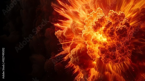 Atomic explosion, energy pulse spreading, 3D illustration