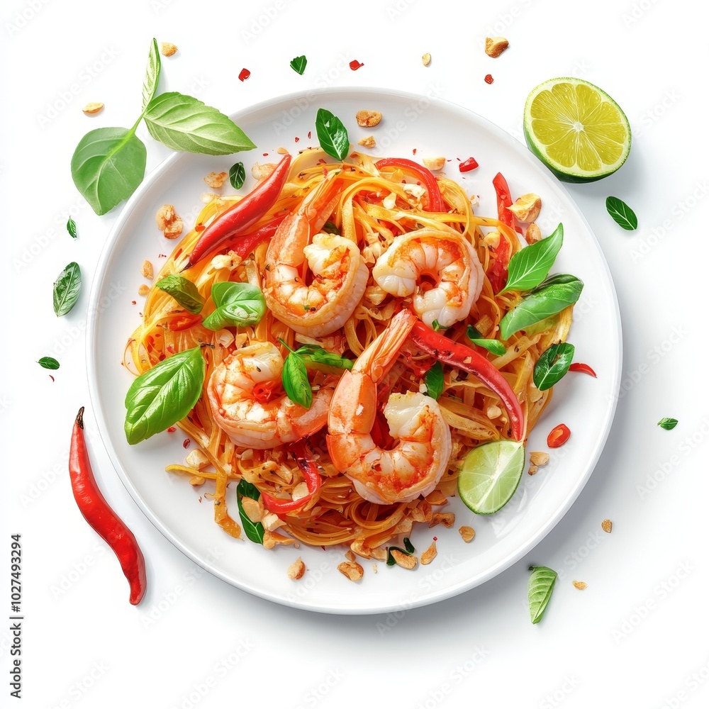 Vibrant Pad Thai with Shrimp and Fresh Ingredients Vibrant Pad Thai with Shrimp and Fresh Ingredients