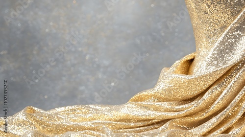 Shimmering Gold Dress Draped on Mannequin for Glamorous Event