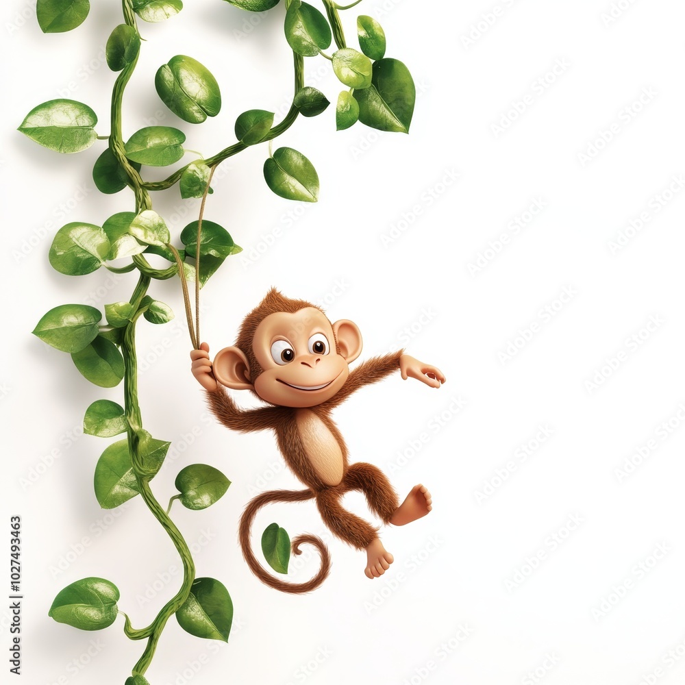 Playful Monkey Swinging in the Jungle Vines Playful Monkey Swinging in the Jungle Vines