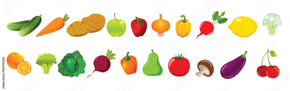 Set of fruit and vegetables Set of fruit and vegetables