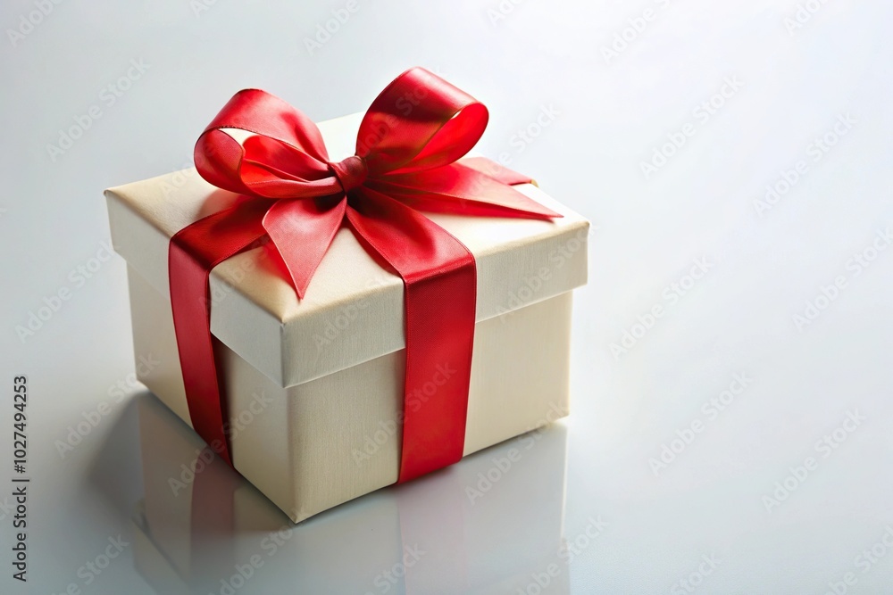 Obraz premium Congratulatory gift box on plain background with bird's eye view