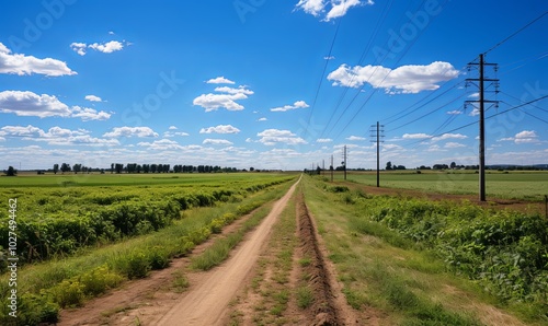 Dirt Road Cutting Through Lush Green Field