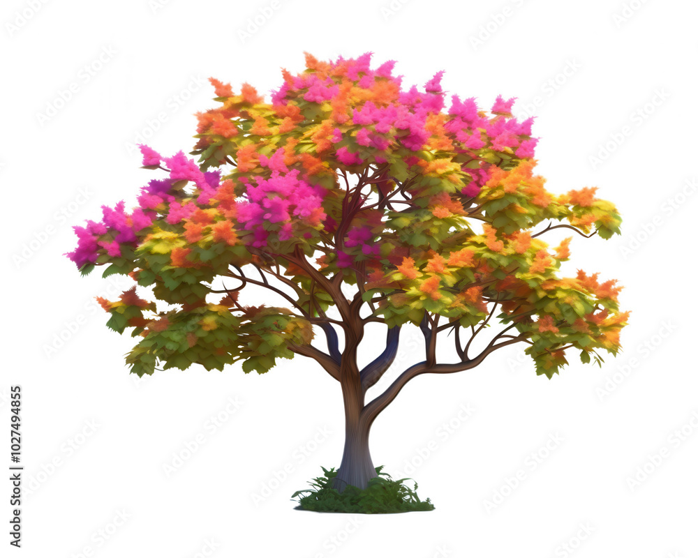 Pink and Yellow Tree Against White Background Pink and Yellow Tree Against White Background