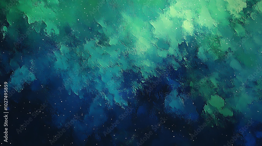 Obraz premium Abstract green and blue watercolor background with white speckles.