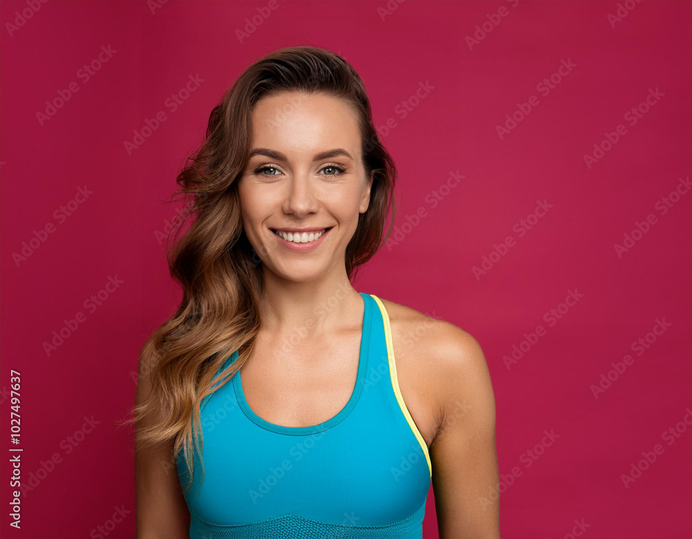 Headshot Portrait of a Smiling Woman with Contemporary Style, Isolated on Color Background with Ample Copy Space Headshot Portrait of a Smiling Woman with Contemporary Style, Isolated on Color Background with Ample Copy Space
