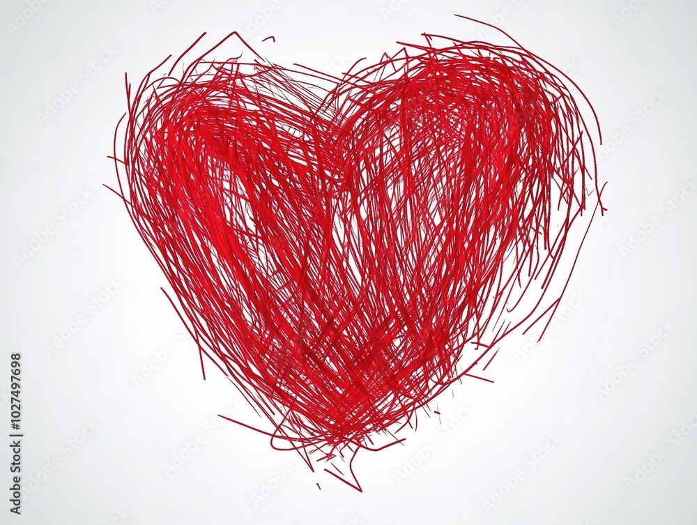 Naklejka premium A red heart with rough brush strokes and watercolor splashes, separated on a clean white background