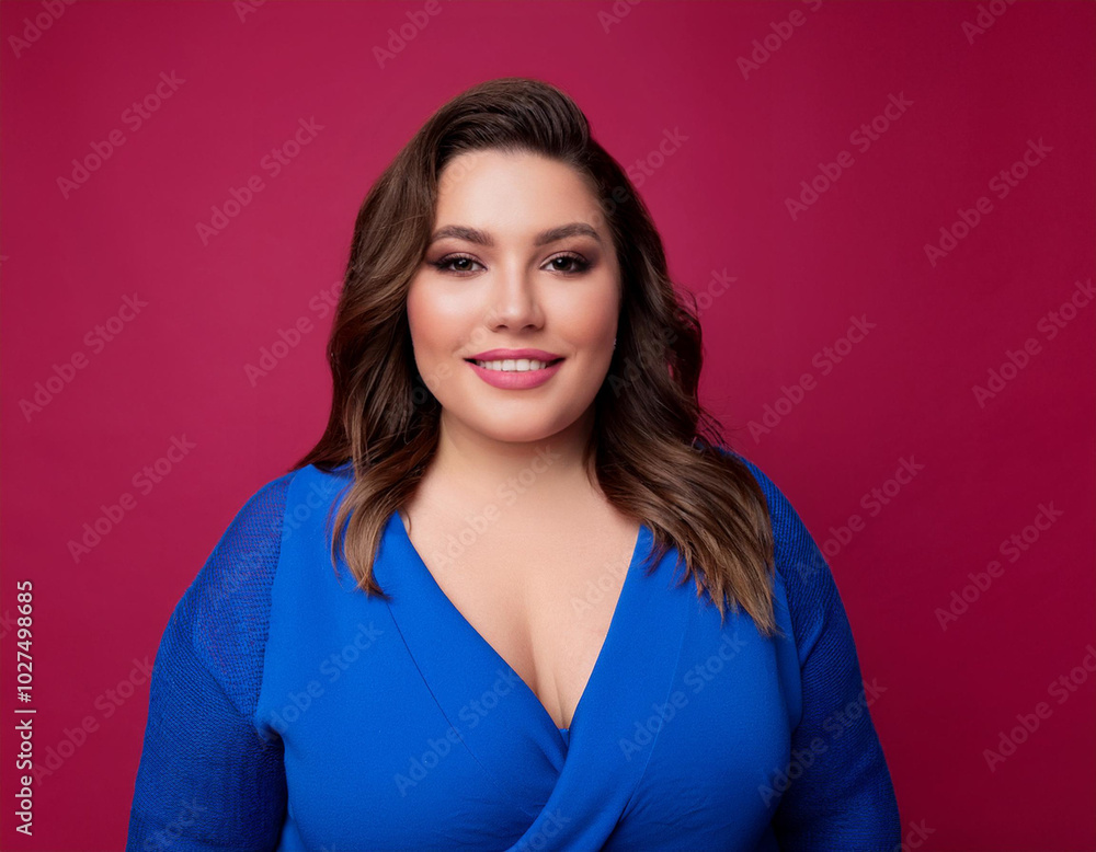 Fototapeta premium Headshot Portrait of a Smiling Woman with Contemporary Style, Isolated on Color Background with Ample Copy Space