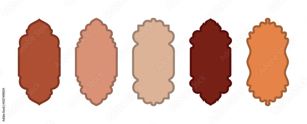 Set of Islamic window and arch design. Vector illustration isolated on transparent background. Oriental architecture elements template of eastern door. Arabic door shape in traditional silhouettes Set of Islamic window and arch design. Vector illustration isolated on transparent background. Oriental architecture elements template of eastern door. Arabic door shape in traditional silhouettes