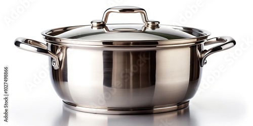 Cookware with shiny stainless steel appearance
