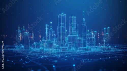 Wi-Fi Smart City or Network. Low Poly Wireframe Design photo