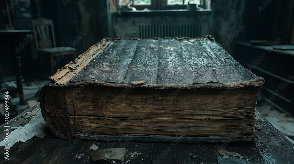 Fototapeta premium Ancient Tome in Decaying Room 