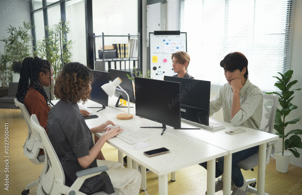 Young business people in office, Group of business people and software developers working as a team in office. Young business people in office, Group of business people and software developers working as a team in office.