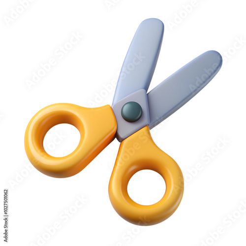3d safety yellow scissors on a white background. High quality photo
