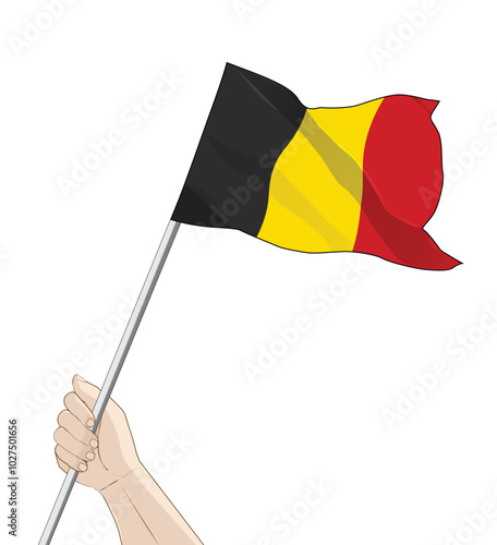 Hand holding a waving Belgium flag vector