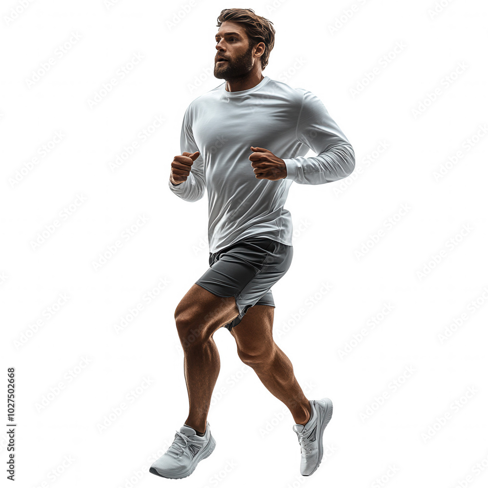 Man in Athletic Attire Running on Treadmill with Focused Intensity. Man in Athletic Attire Running on Treadmill with Focused Intensity.