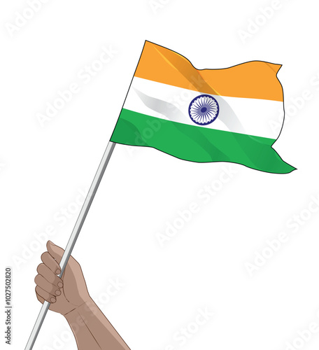 Hand holding a waving India flag vector
