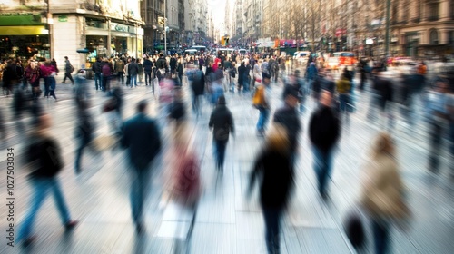 Wallpaper Mural Blurred pedestrian traffic, showing people walking through a busy street with motion blur emphasizing the pace of urban life. Torontodigital.ca