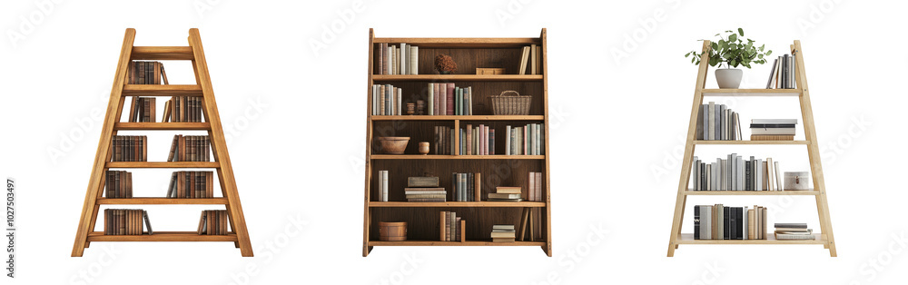 Isolated Bookshelves on Transparent Background Isolated Bookshelves on Transparent Background