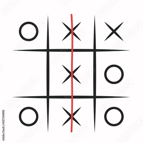 Game tic-tac-toe. Victory of the cross. Vector illustration