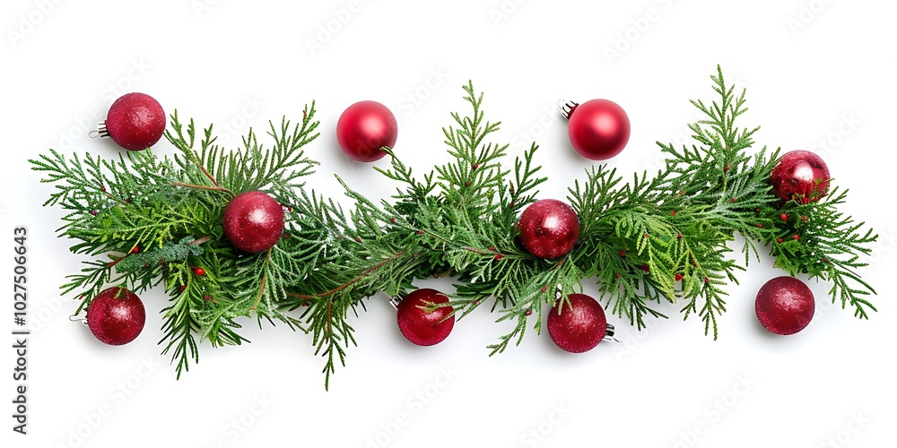 Festive Greenery with Red Ornaments for Holidays Festive Greenery with Red Ornaments for Holidays