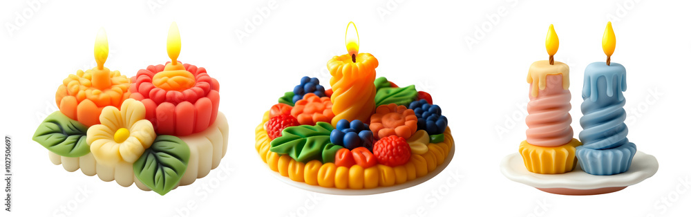 Colorful Candles on Transparent Background Colorful Candles on Transparent Background