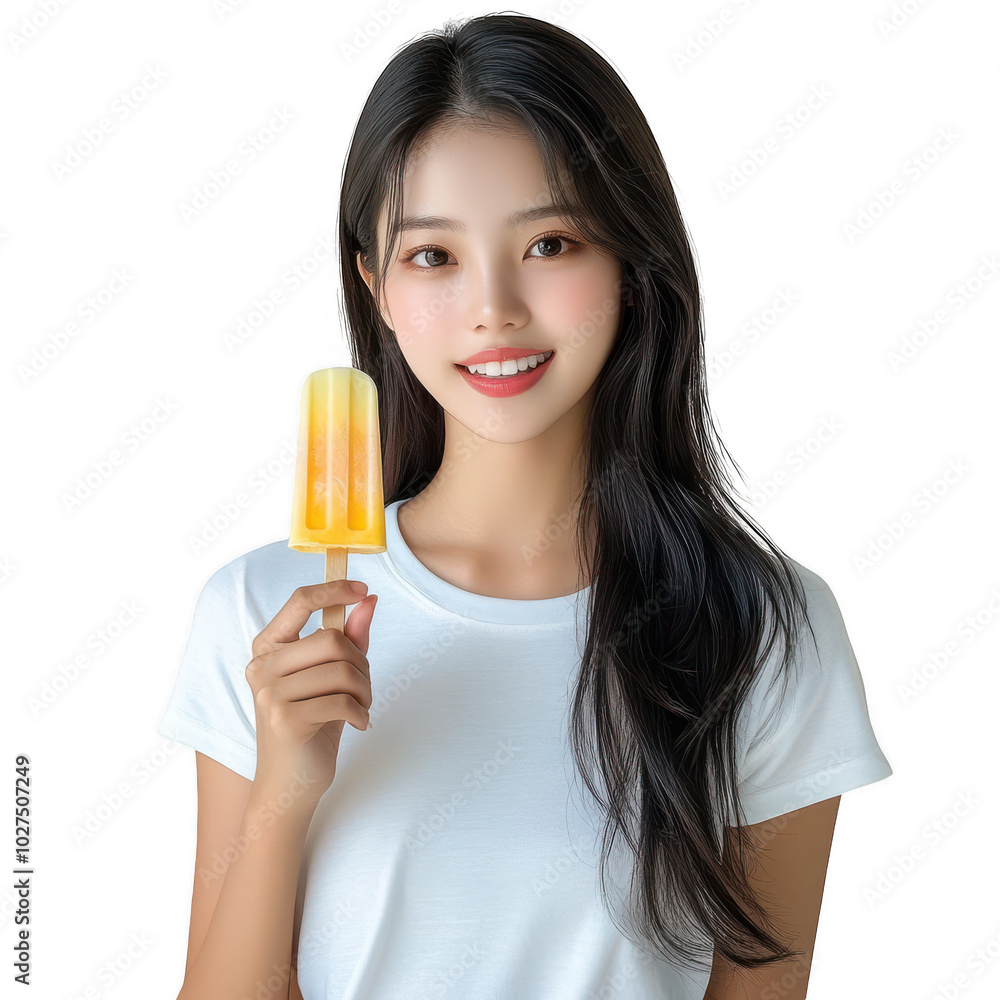 Relaxed Moment: Young Woman Enjoying Lemon Popsicle. Relaxed Moment: Young Woman Enjoying Lemon Popsicle.