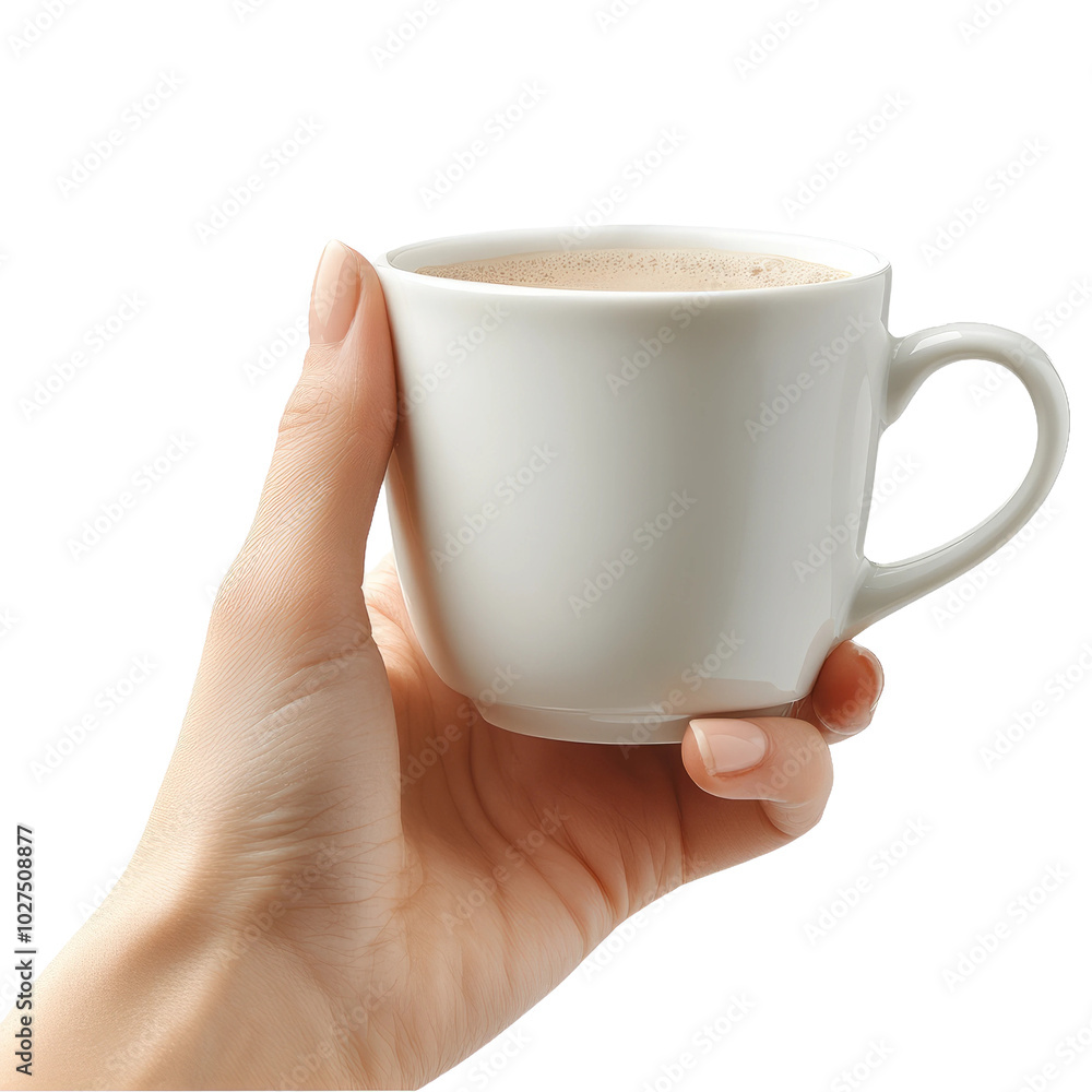Isolated Hand Holding White Coffee Cup on Transparent Background Isolated Hand Holding White Coffee Cup on Transparent Background