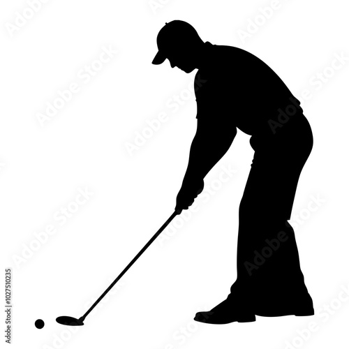 Golfer Putting Stance Silhouette Vector: Focus and Precision in Motion