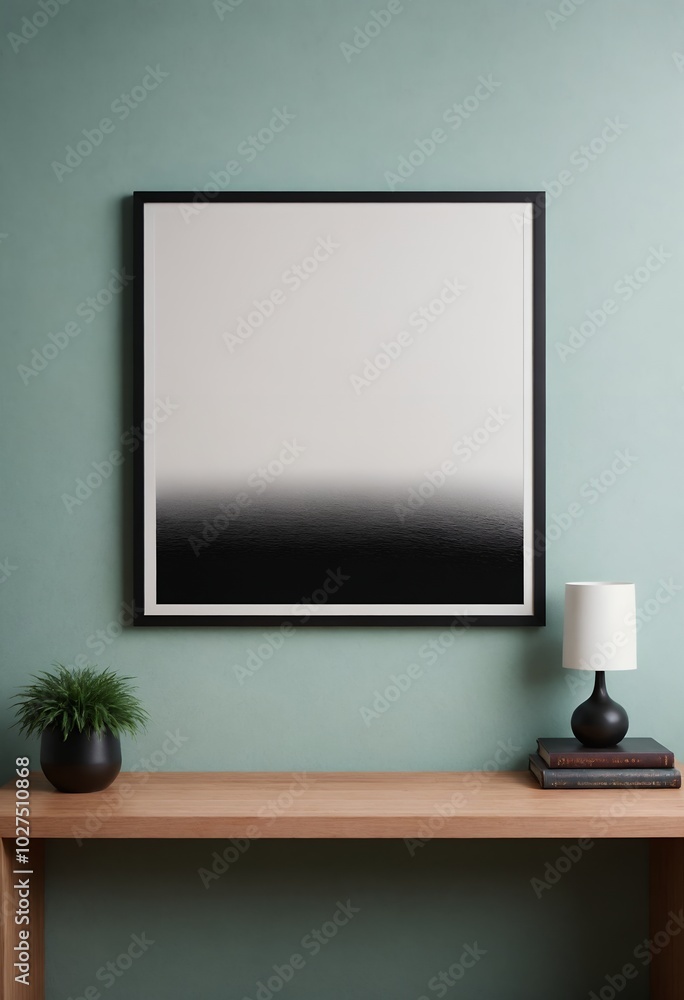 A modern living room interior design mock-up template with an empty poster frame on a wall 3d illustration, interior design mock-up image. A modern living room interior design mock-up template with an empty poster frame on a wall 3d illustration, interior design mock-up image.