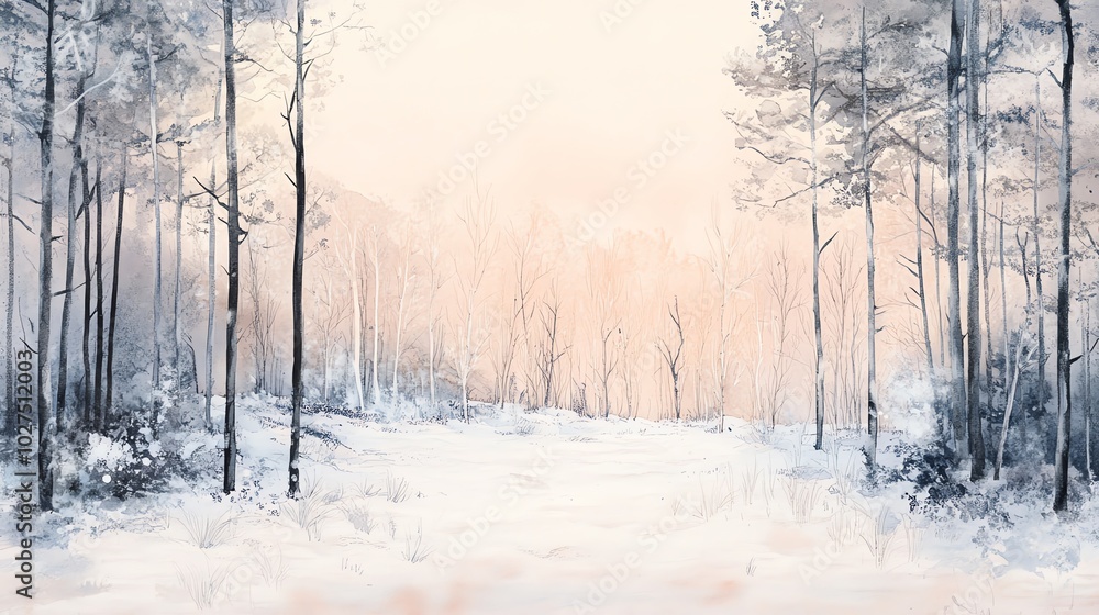 A serene winter landscape featuring frosty trees and a pale, soft sky. A serene winter landscape featuring frosty trees and a pale, soft sky.