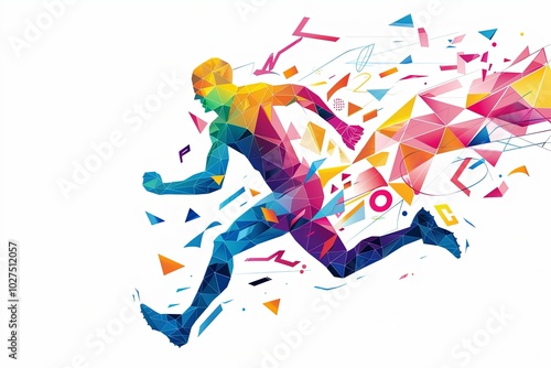Colorful abstract design of a running man, representing speed, movement, and energy.