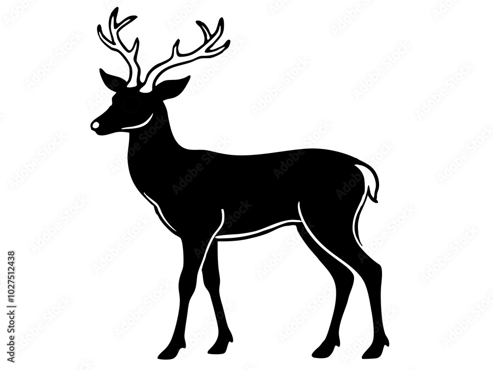 Obraz premium silhouette of deer, Deer outline, Black and White Cartoon Vector Illustration