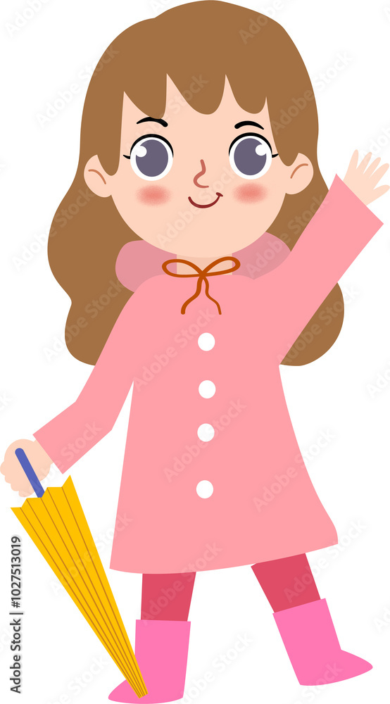 Cute Girl Kid In Pink Raincoat Illustration Cute Girl Kid In Pink Raincoat Illustration