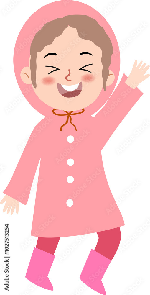 Cute Girl Kid In Pink Raincoat Illustration Cute Girl Kid In Pink Raincoat Illustration