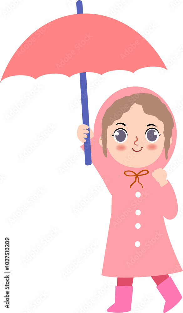 Cute Girl Kid In Pink Raincoat Illustration Cute Girl Kid In Pink Raincoat Illustration