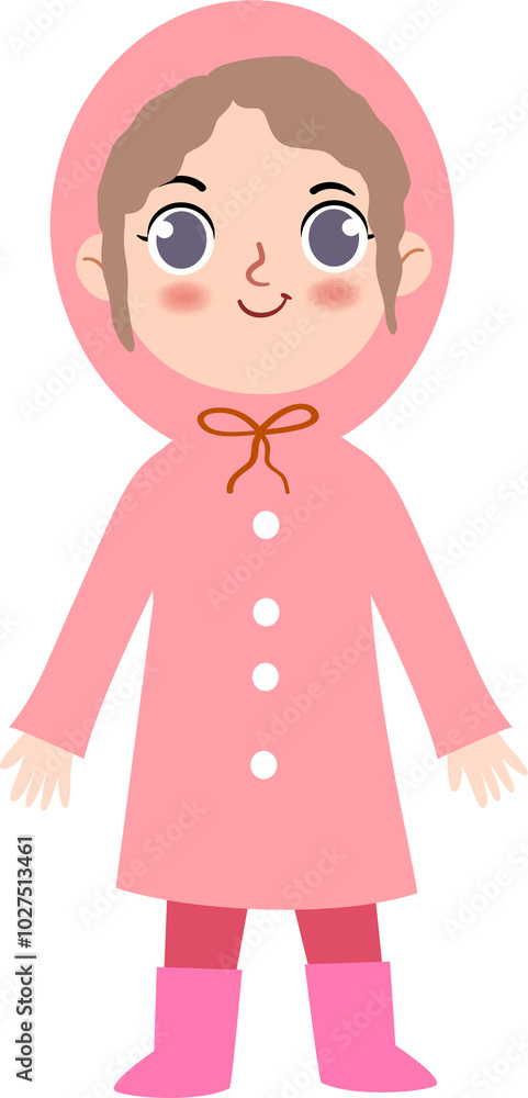 Cute Girl Kid In Pink Raincoat Illustration Cute Girl Kid In Pink Raincoat Illustration