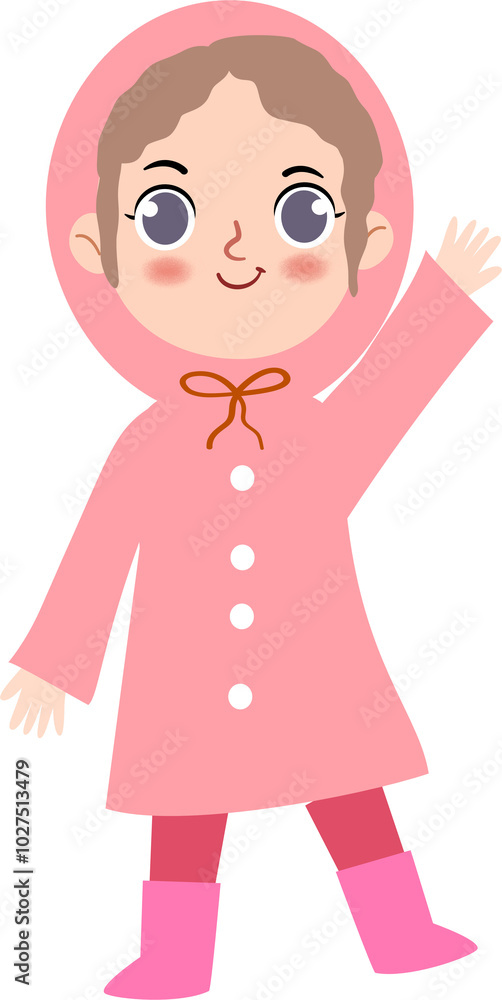 Cute Girl Kid In Pink Raincoat Illustration Cute Girl Kid In Pink Raincoat Illustration