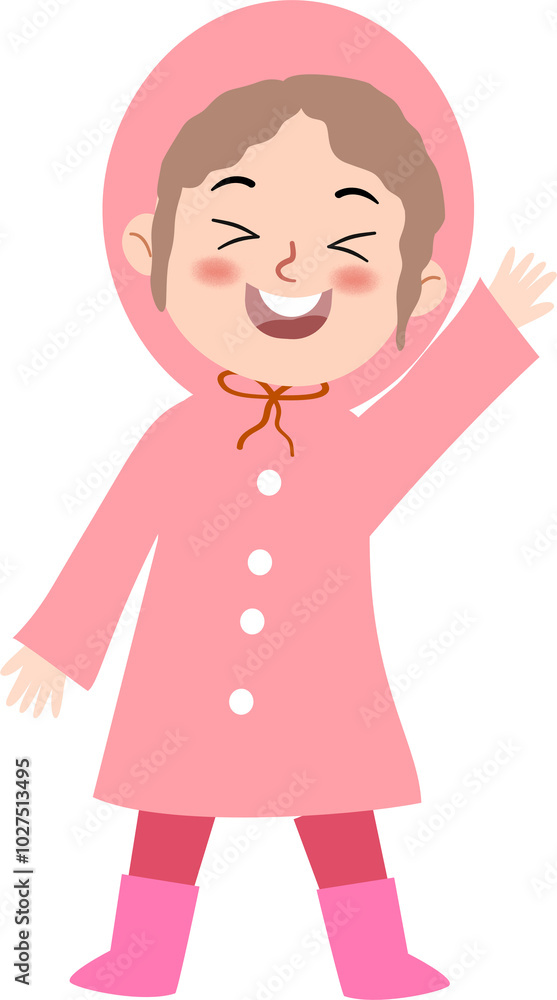 Cute Girl Kid In Pink Raincoat Illustration Cute Girl Kid In Pink Raincoat Illustration