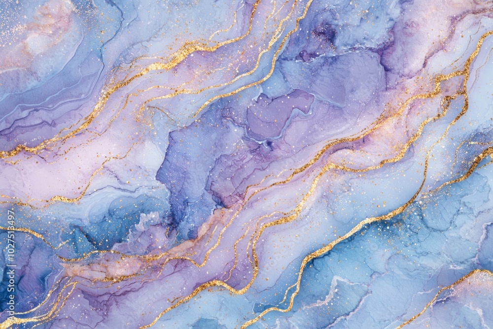 Beautiful pastel blue and purple marble background with golden lines. Beautiful pastel blue and purple marble background with golden lines.