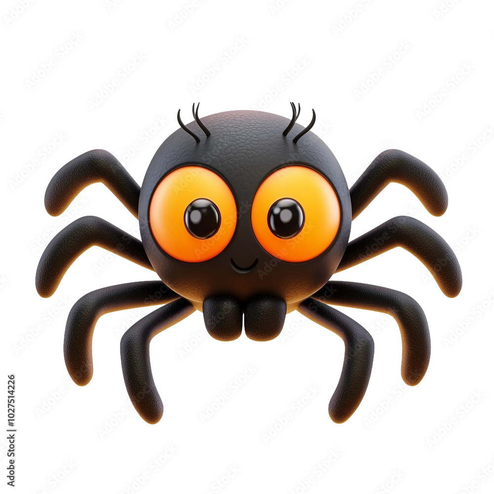 Naklejka premium Halloween 3D cute orange spider illustration. Isolated on transparent background. Spider cartoon character icon with face, smile. Design Halloween element